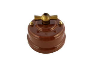 Выключатель керамика 1 кл. проходной (2 положения), коричневый bruno, ручка бронза, Leanza ВППКБ