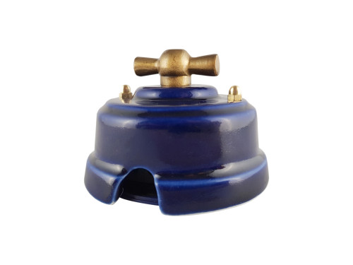 Выключатель керамика 2 кл. (4 положения), лазурный azzurra, ручка бронза, Leanza ВП2ЛБ