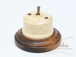 Выключатель керамика тумблерный 1 кл. проходной, Кедр с медной ручкой, Lindas 34524-C