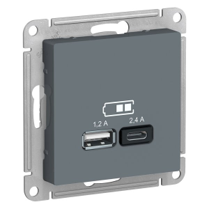 Розетка USB для зарядки A+C, грифель, AtlasDesign  Schneider Electric ATN000739