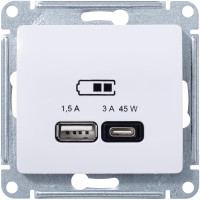 Розетка USB для быстрой зарядки, тип A+C 45ВТ, Белый, AtlasDesign SE GSL000129