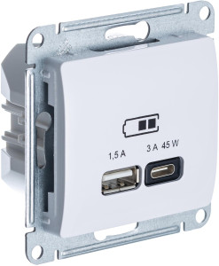 Розетка USB для быстрой зарядки, тип A+C 45ВТ, Белый, Glossa SE GSL000129