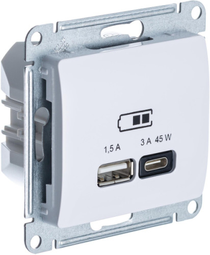 Розетка USB для быстрой зарядки, тип A+C 45ВТ, Белый, AtlasDesign SE GSL000129