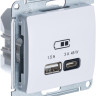 Розетка USB для быстрой зарядки, тип A+C 45ВТ, Белый, AtlasDesign SE GSL000129
