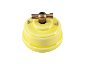 Выключатель керамика 1 кл. проходной (2 положения), желтый giallo, ручка бронза, Leanza ВППЖБ