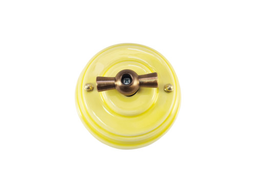 Выключатель керамика 1 кл. проходной (2 положения), желтый giallo, ручка бронза, Leanza ВППЖБ