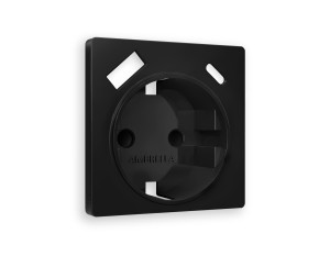 Лицевая панель розетки с З/К и USB зарядкой А+C с шторками, Черный матовый, ALFA Quant Ambrella Volt AP8100