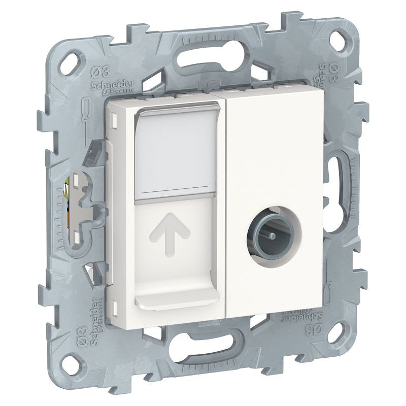 Розетка комп.+телев. RJ45+TV Cat. 6, Белый, Unica New Schneider NU547018 Розетка комп.+телев. RJ45+TV Cat. 6, Белый, Unica New Schneider NU547018