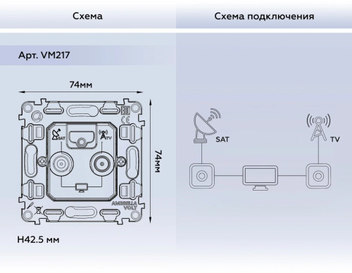 Механизм розетки телевизионной TV оконечной+SAT, Quant Ambrella Volt VM217