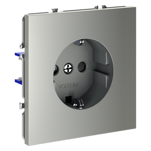 Розетка с З/К и шторками, Сталь, VOLTUM S70 VLS040205