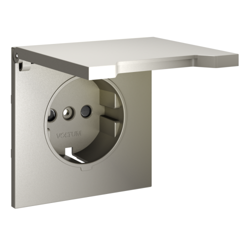 Лицевая панель для розетки с З/К, шторками и крышкой, Шелк, S70 Voltum VLS000804