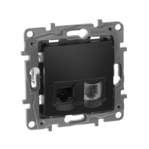 Розетка комп.+телеф. RJ45+RJ11 Cat. 5e, антрацит, Etika Legrand 672652
