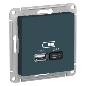 Розетка USB для зарядки A+C, изумруд, AtlasDesign  Schneider Electric ATN000839