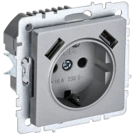 Розетка с З/К и USB зарядкой, тип А+А 3,1А, Алюминий, Brite IEK BR-R14-16-U21-D31-K47
