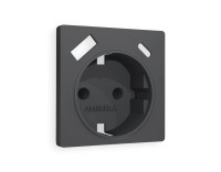 Лицевая панель розетки с З/К и USB зарядкой А+C с шторками, Графит Мягкое касание, ALFA Quant Ambrella Volt AP9100