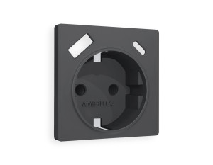 Лицевая панель розетки с З/К и USB зарядкой А+C с шторками, Графит Мягкое касание, ALFA Quant Ambrella Volt AP9100