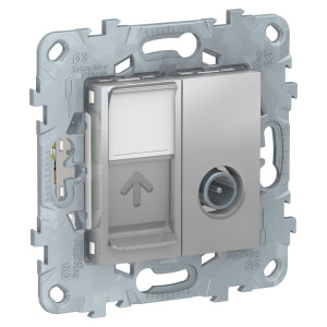 Розетка комп.+телев. RJ45+TV Cat. 6, Алюминий, Unica New Schneider NU547030