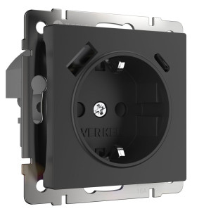 Розетка с З/К и USB зарядкой, тип А+С, Черный матовый, Werkel W1171708