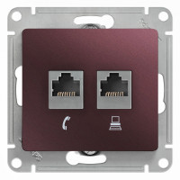 Розетка двойная комп. RJ45 cat 5e + телеф. RJ11, Баклажанный, Glossa SE GSL001185