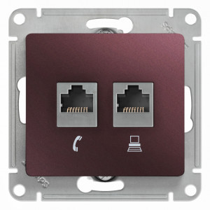 Розетка двойная комп. RJ45 cat 5e + телеф. RJ11, Баклажанный, Glossa SE GSL001185