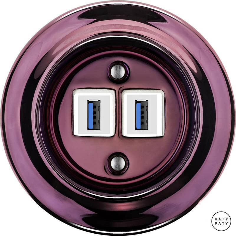 Розетка USB для зарядки, фиолетовый металлик, Katy Paty PEMAGsUSBw 