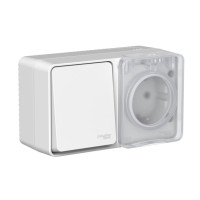 Блок розетка с З/К + выкл. 1 кл., влагозащищенный IP54, Серый, AtlasDesign Profi54 SE ATN543070