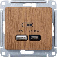 Розетка USB для быстрой зарядки, тип A+C 45ВТ, Дерево/Дуб, Glossa SE GSL000529
