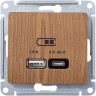 Розетка USB для быстрой зарядки, тип A+C 45ВТ, Дерево/Дуб, AtlasDesign SE GSL000529