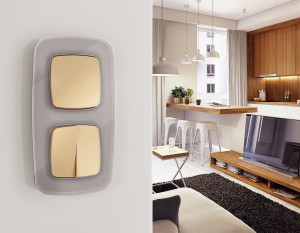 Лицевая панель выключателя 2 кл., Шампань, OMEGA Quant Ambrella Volt OP6030