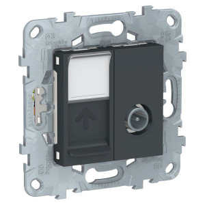 Розетка комп.+телев. RJ45+TV Cat. 6, Антрацит, Unica New Schneider NU547054