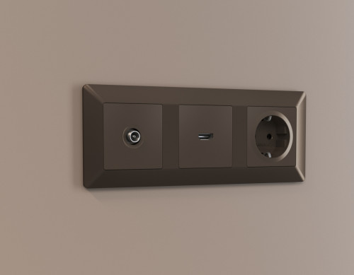 Лицевая панель розетки HDMI, Темная бронза матовый, ALFA Quant Ambrella Volt AP6440