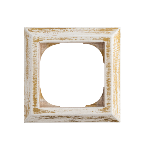 Рамка 1 местная деревянная под электрику JUNG/ABB Basic 55 на бревно D220, белый-золотой, DecoWood СМБЗ551-220