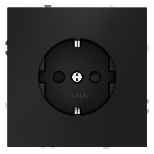 Розетка с З/К и шторками, Черный матовый, VOLTUM S70 VLS040208