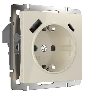 Розетка с З/К и USB зарядкой, тип А+С, Слоновая кость, Werkel W1171703
