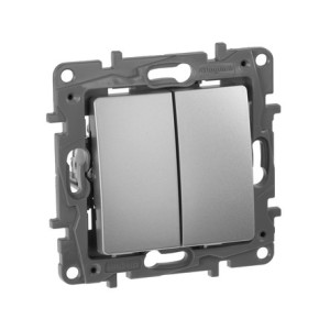 Выключатель 2 клав., алюминий, Etika Legrand 672402