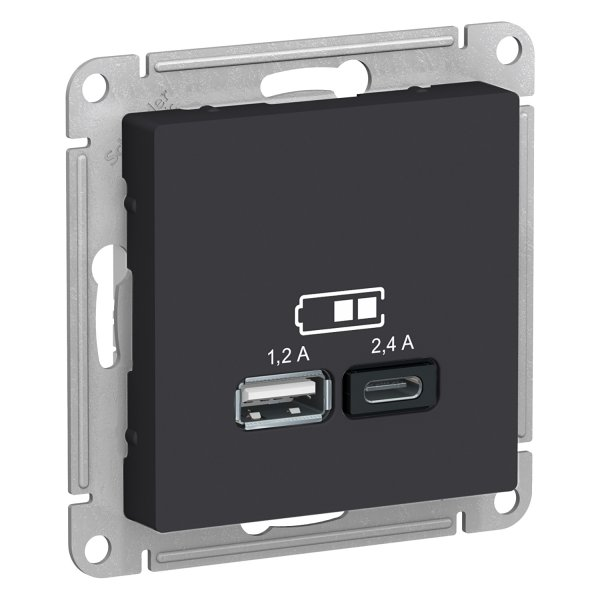 Розетка USB для зарядки A+C, Карбон, AtlasDesign  SE ATN001039