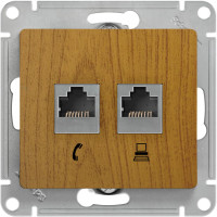 Розетка двойная комп. RJ45 cat 5e + телеф. RJ11, Дуб, Glossa SE GSL000585