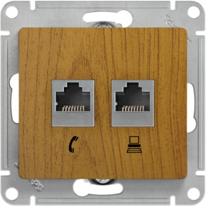 Розетка двойная комп. RJ45 cat 5e + телеф. RJ11, Дуб, Glossa SE GSL000585