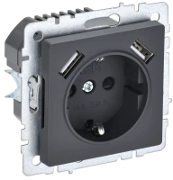 Розетка с З/К и USB зарядкой, тип А+А 3,1А, Графит, Brite IEK BR-R14-16-U21-D31-K53