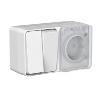 Блок розетка с З/К + выкл. 2 кл., влагозащищенный IP54, Серый, AtlasDesign Profi54 SE ATN543074