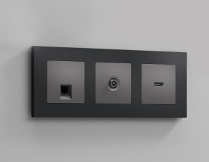 Лицевая панель розетки HDMI, Антрацит серый, ALFA Quant Ambrella Volt AP6640
