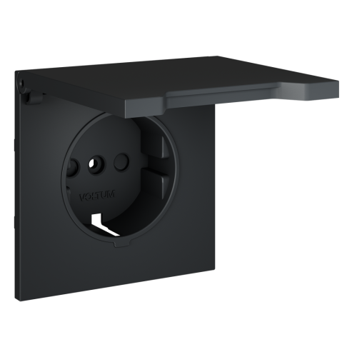 Лицевая панель для розетки с З/К, шторками и крышкой, Графит, S70 Voltum VLS000807
