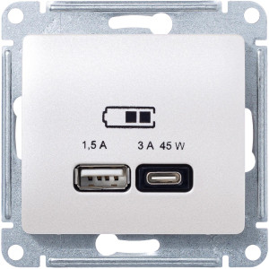 Розетка USB для быстрой зарядки, тип A+C 45ВТ, Перламутр, AtlasDesign SE GSL000629
