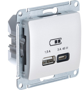 Розетка USB для быстрой зарядки, тип A+C 45ВТ, Перламутр, Glossa SE GSL000629