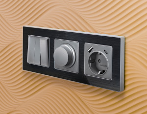 Рамка 2 местная стекло органическое, Черный\Сталь, ALFA Arctic Ambrella Volt AF580532