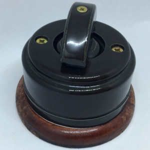 Выключатель керамика 2 кл. (4 положения), подложка вишня, черный глянец, ЦИОН В2П-ЧГ