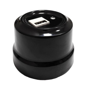 Розетка USB для зарядки 2000mA, керамика, черный, Lindas 32215