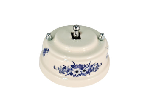 Выключатель керамика тумблерный 1 кл. проходной, синие цветы с серебряной ручкой Leanza ВРПВС