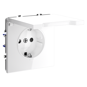 Розетка с З/К, шторками и крышкой, Белый матовый, S70 Voltum VLS040302