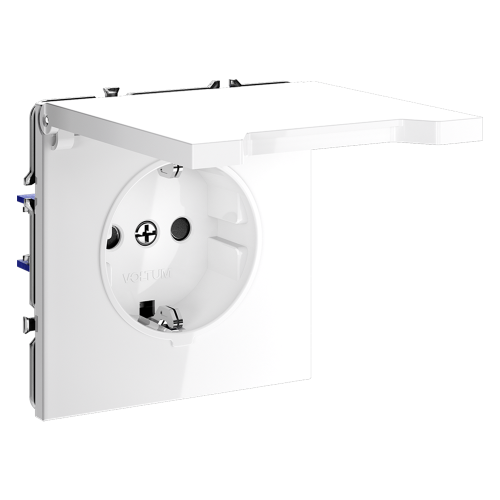 Розетка с З/К, шторками и крышкой, Белый матовый, S70 Voltum VLS040302
